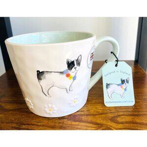 NWT Bluebird & Willow Boston Terrier Stoneware Mug With 3D Daisy British Design